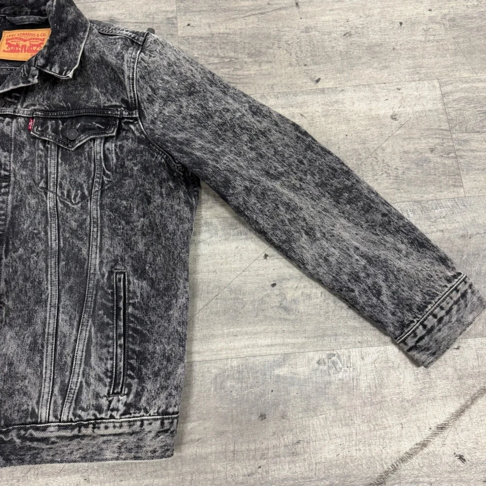 Levi's Denim Jacket Mens XL Black Acid Wash Trucker Jacket Button Up Cotton - Picture 12 of 12